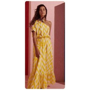Punicana One Shoulder Sleeve Yellow Chevron Maxi Dress sz xs